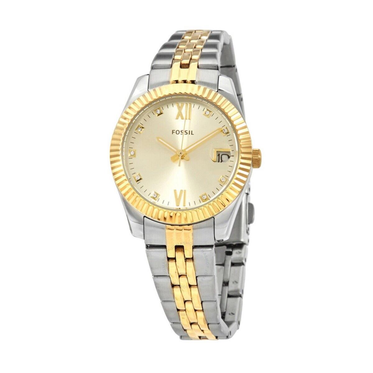 Fossil Scarlette Mini Quartz Crystal Gold Dial Ladies Watch ES4949