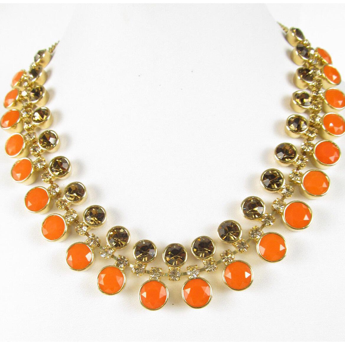 Fossil Brand Silk Glitz Orange Stone Gold-tone Statement Necklace