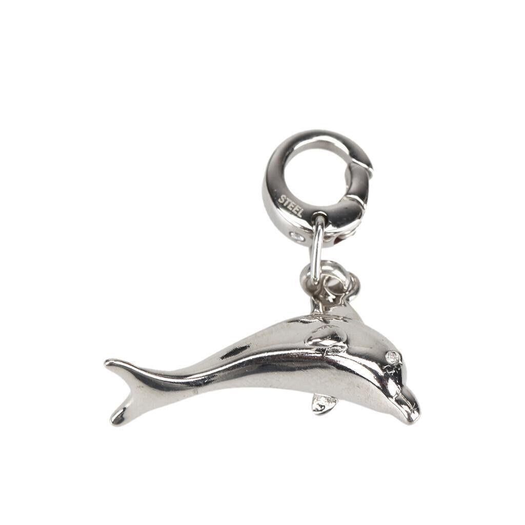 Fossil Polished Silver Tone Dolphin Crystal Pave Charm Pendant JF00676040