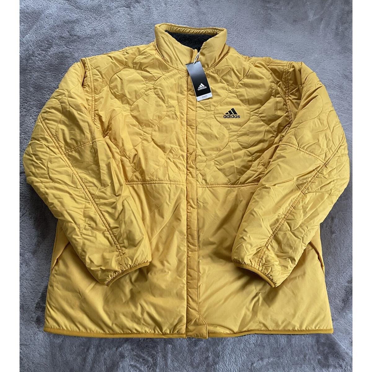 Adidas Men s Sherpa Reversible Jacket Run Yellow Gray Jacket GF0053 Size Large