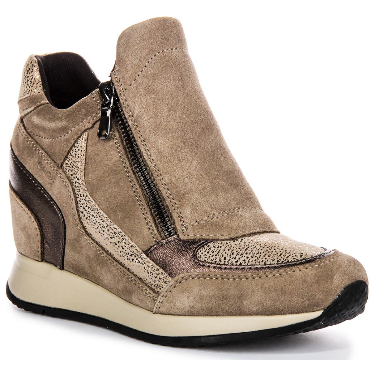 Geox D Nydame A Internal Wedge Side Zip Glitter Womens Trainer Taupe US 5 - 11 TAUPE