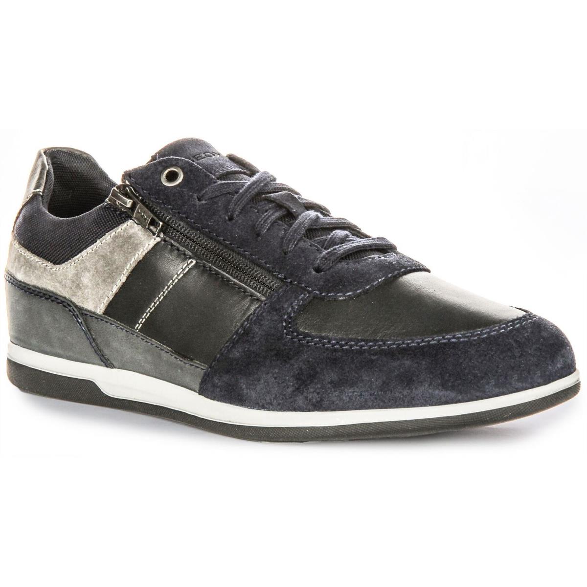 Geox U Renan B Side Zip Lace Up Low Top Suede Trainer Navy Grey Mens US 6 - 13 NAVY GREY