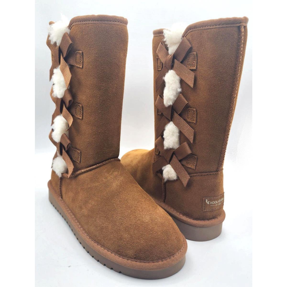 Ugg Koolaburra Victoria Tall Chestnut Suede Shearling Boot W/bows