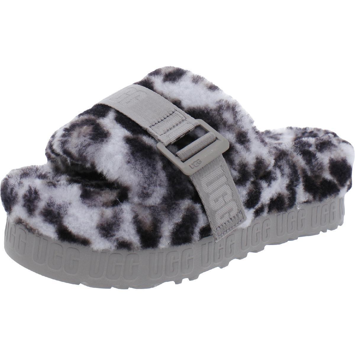 Ugg Womens Fluffita Purple Wool Slide Slippers Shoes 12 Medium B M Bhfo 7611 - Stormy Grey/Leopard