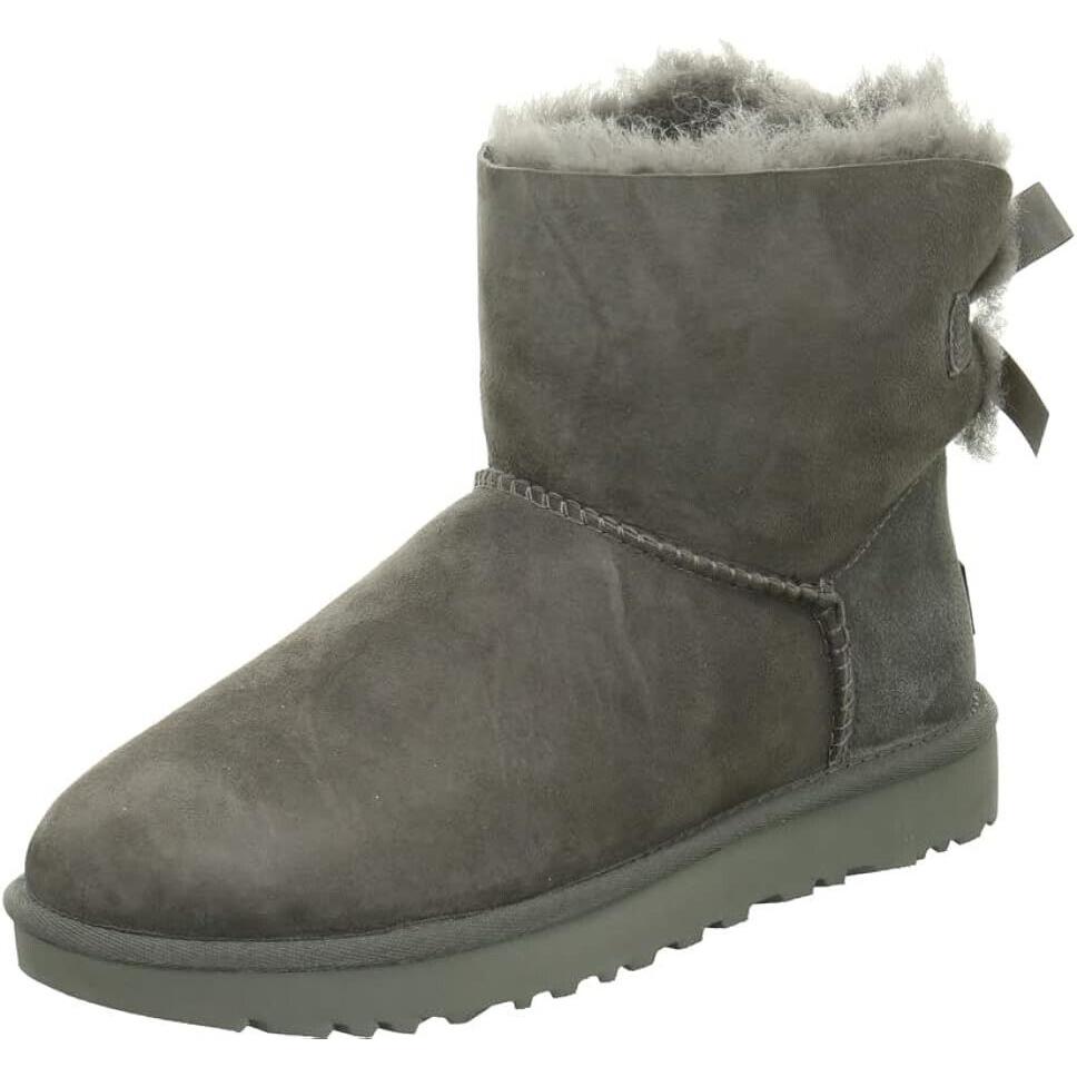 Women`s Shoes Ugg Mini Bailey Bow II Slip On Ankle Boots 1016501 Grey - Gray