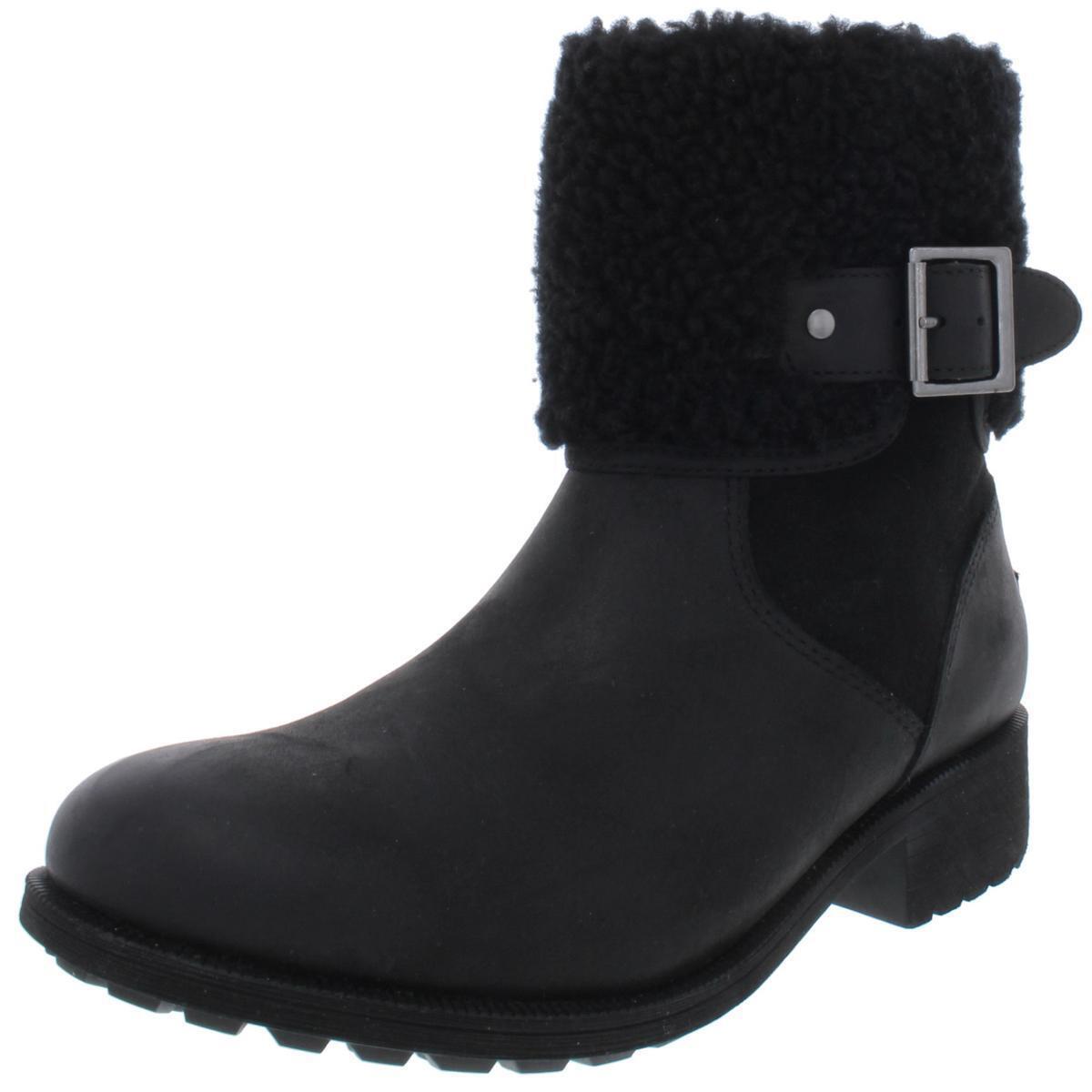 Ugg Womens Elings Black Leather Winter Boots Shoes 8.5 Medium B M Bhfo 9171