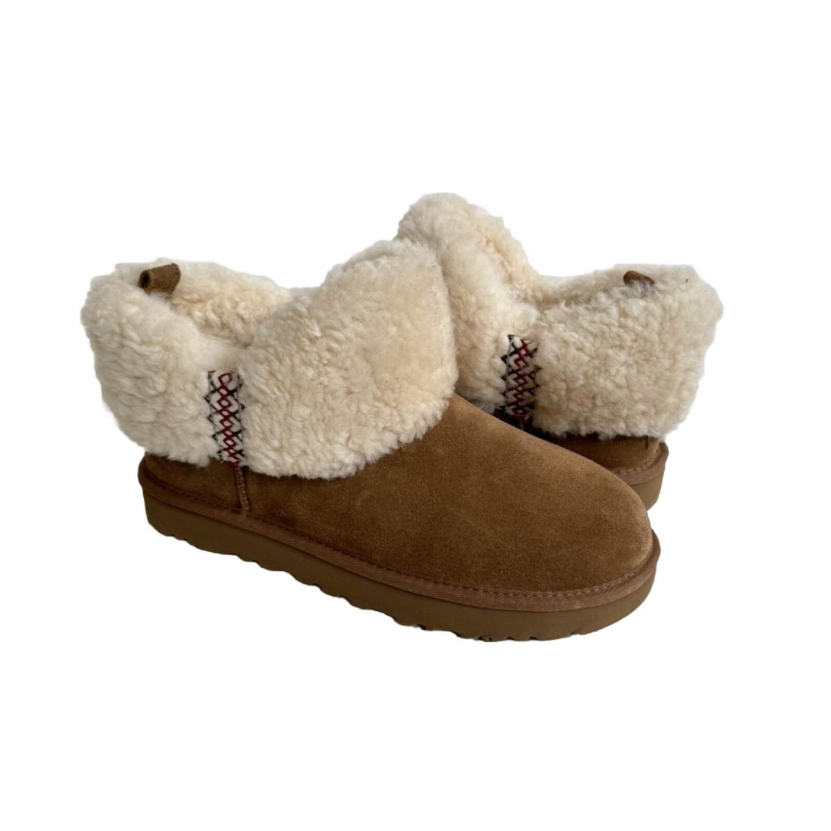 Ugg Women Ultra Mini Ugg Braid Chestnut Curly Sheepskin Boots US 8 / EU 39 /uk 6