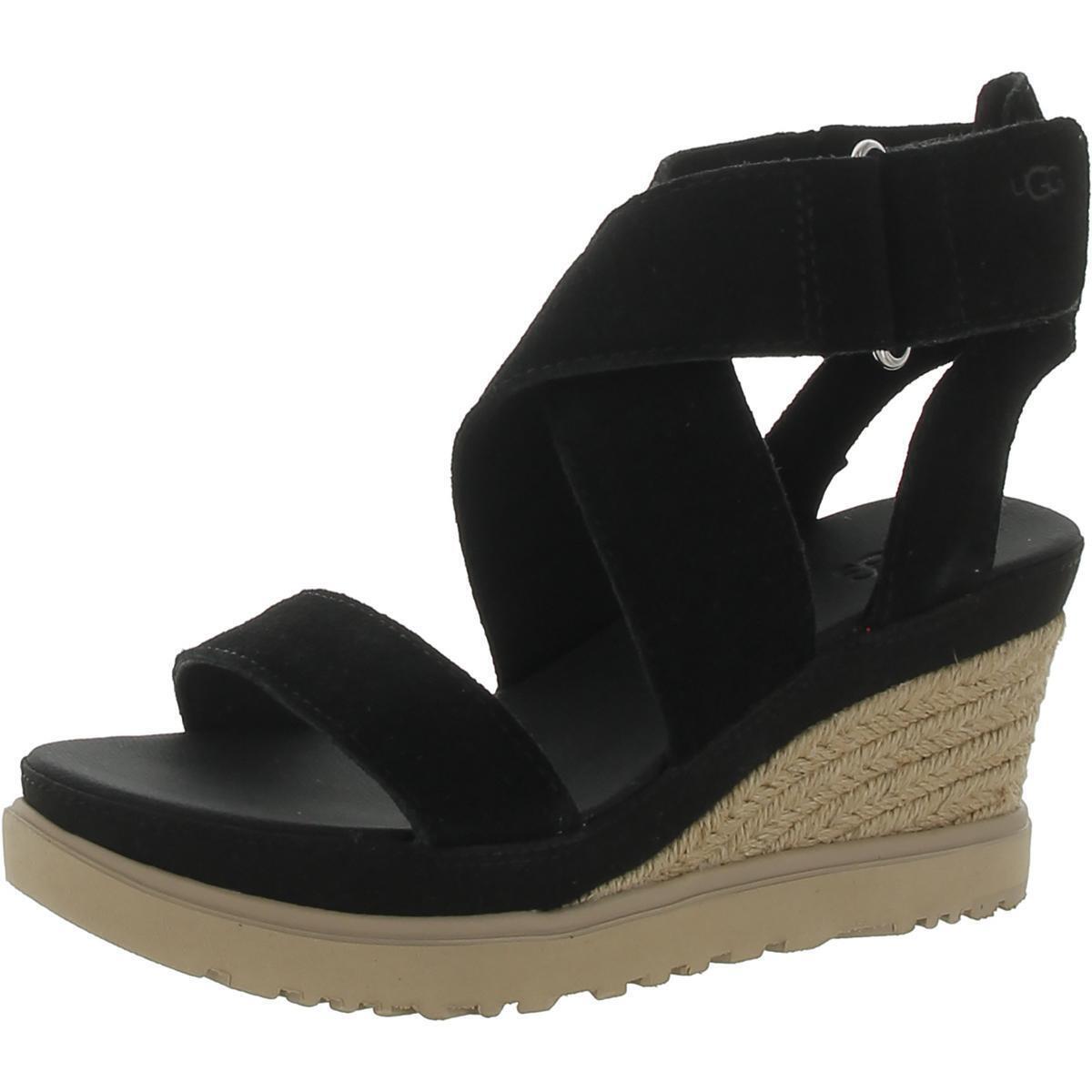 Ugg Womens Ileana Black Suede Wedge Sandals Shoes 11 Medium B M Bhfo 7437