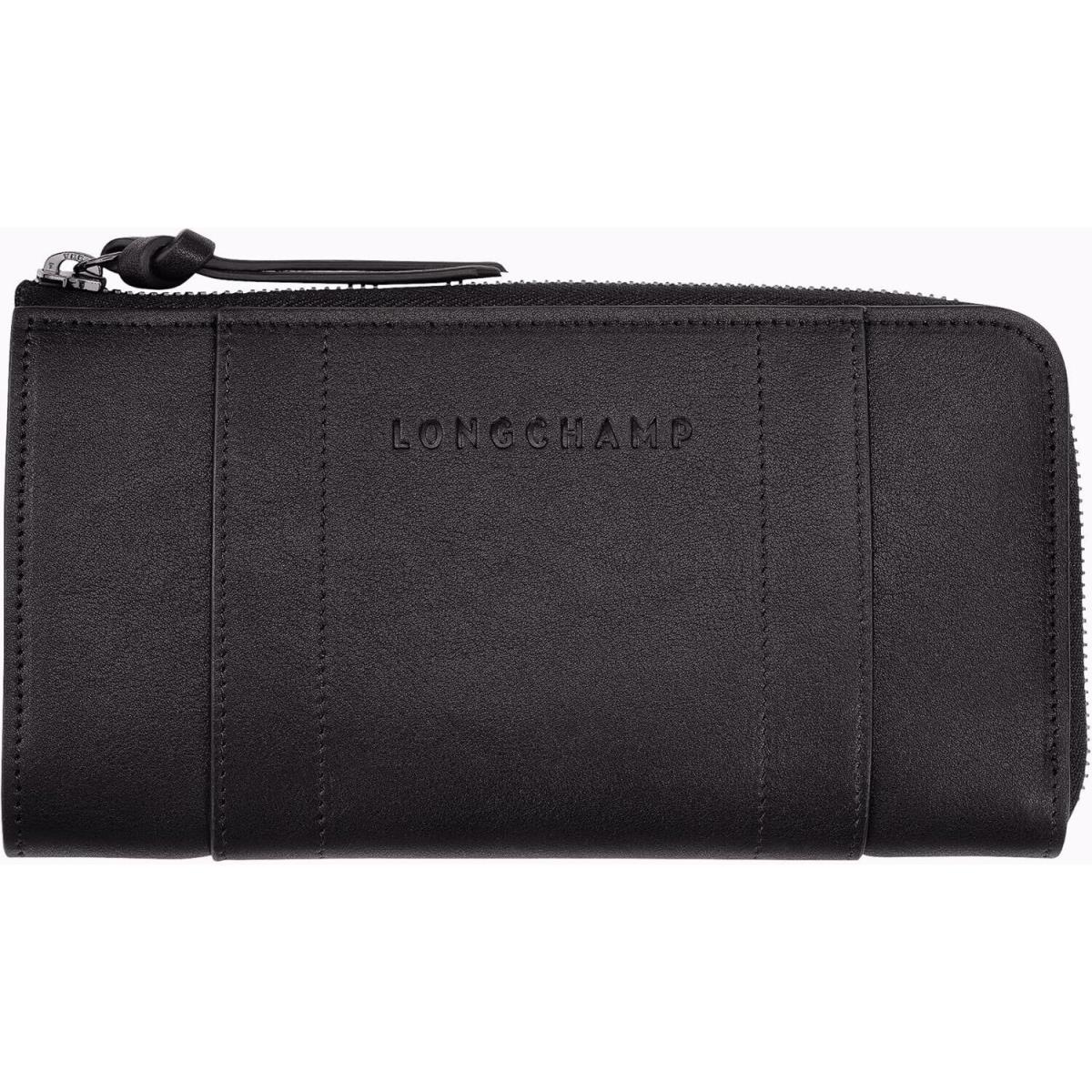 Longchamp 3D Zip Around Wallet Black Leather