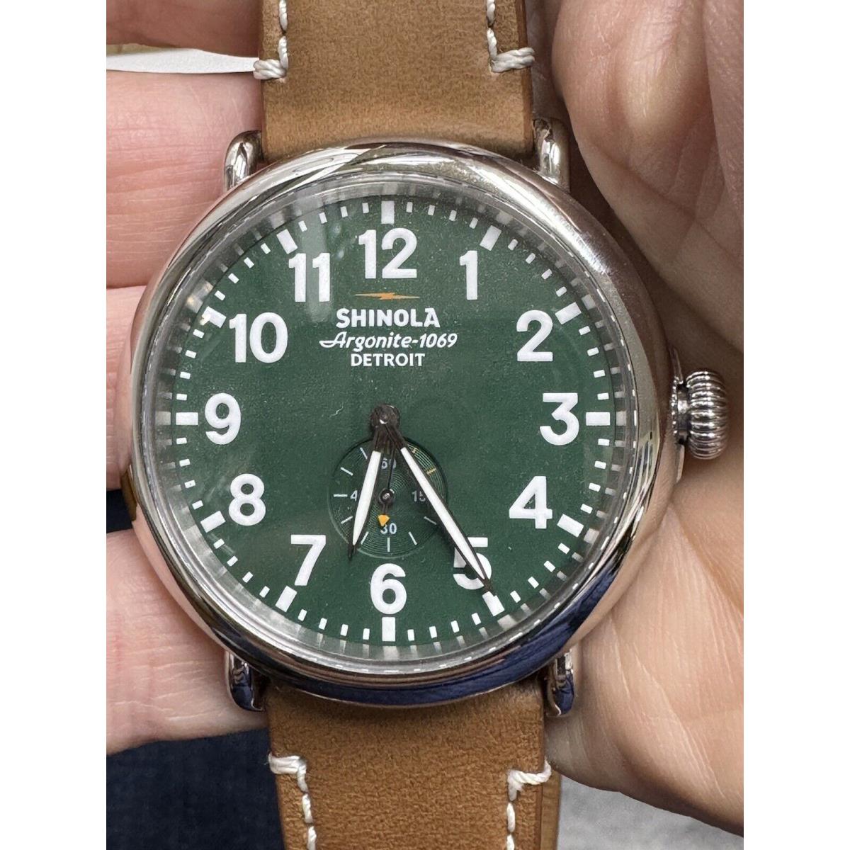 Shinola The Runwell 41MM Green Dial Brown Leather Band Watch