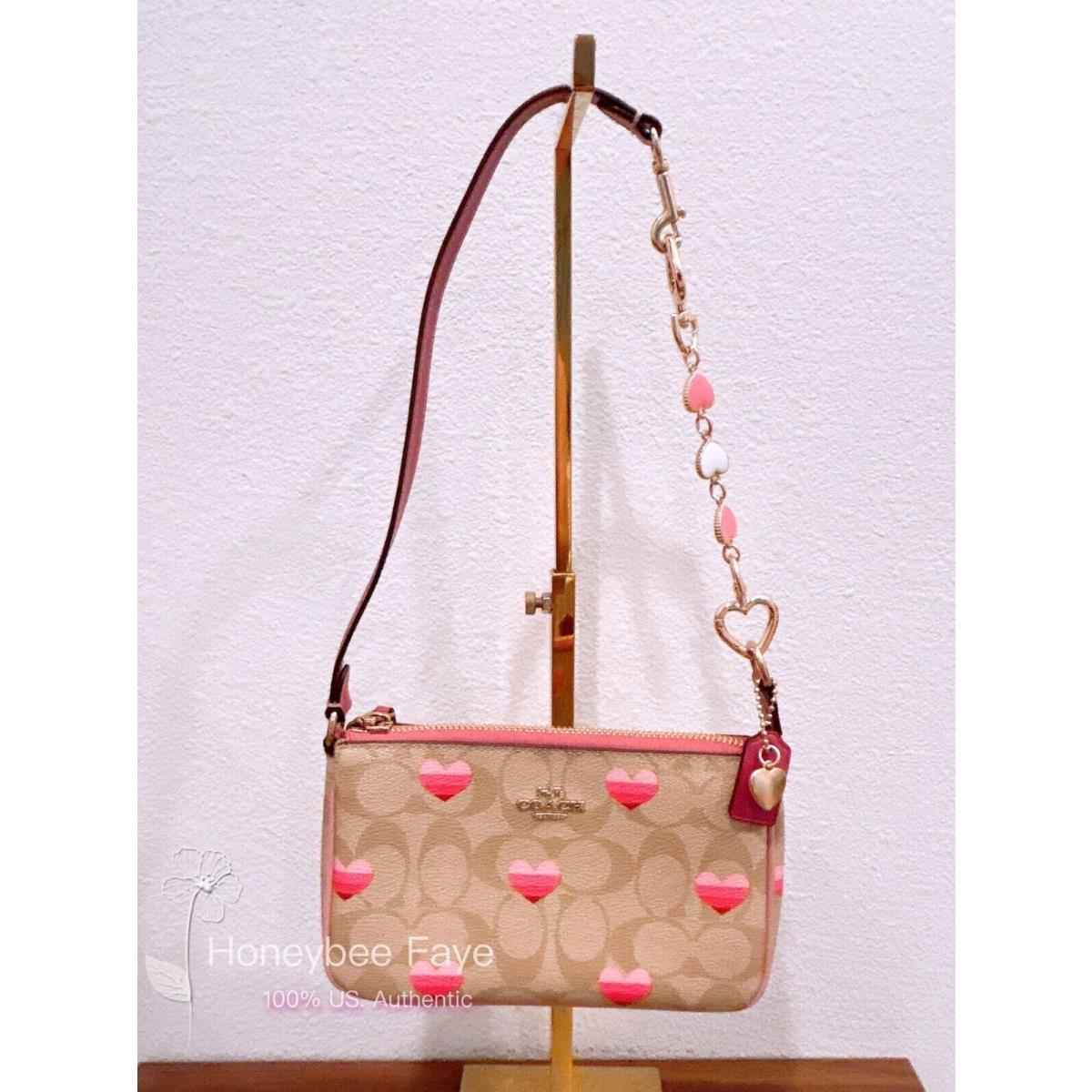 Coach CA796 Nolita 19 In Signature Canvas with Stripe Heart + Extended Cha purse+ chain