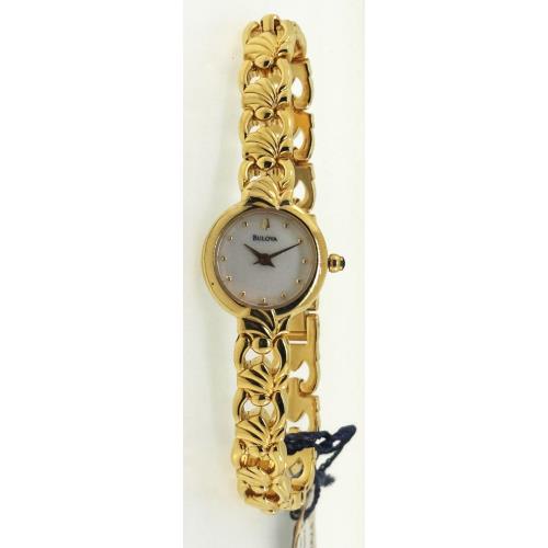 Bulova 97V29 Women`s Round Gold-tone Mother of Pearl Dial Analog Dress Watch