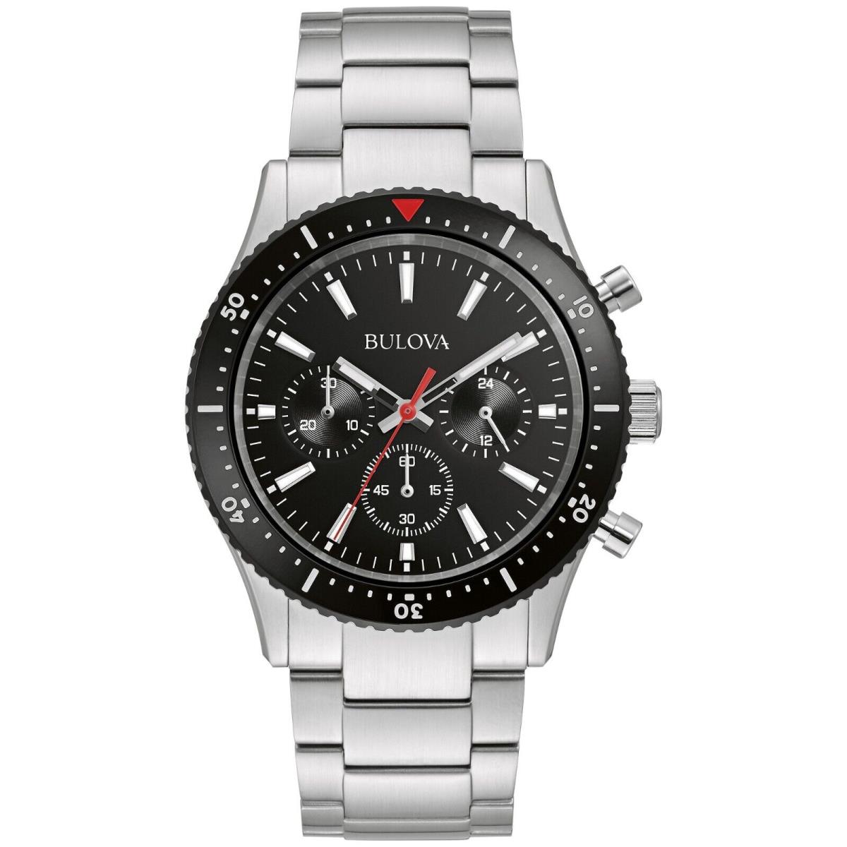 Bulova Mens Classic Chronograph Quartz Silver Stainless Steel Watch 41 MM 98A268 - Dial: Black, Band: Silver