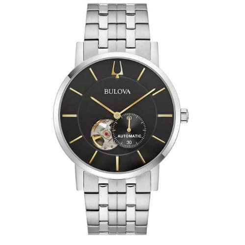 Bulova 96A305 42mm Silver Stainless Steel Case and Strap with Black Dial