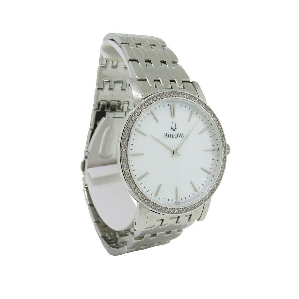 Bulova 96E110 Women`s Round Mother of Pearl Analog Diamond Stainless Steel Watch - Face: Black, Silver, Mother of Pearl, Dial: Mother of Pearl, Band: Silver