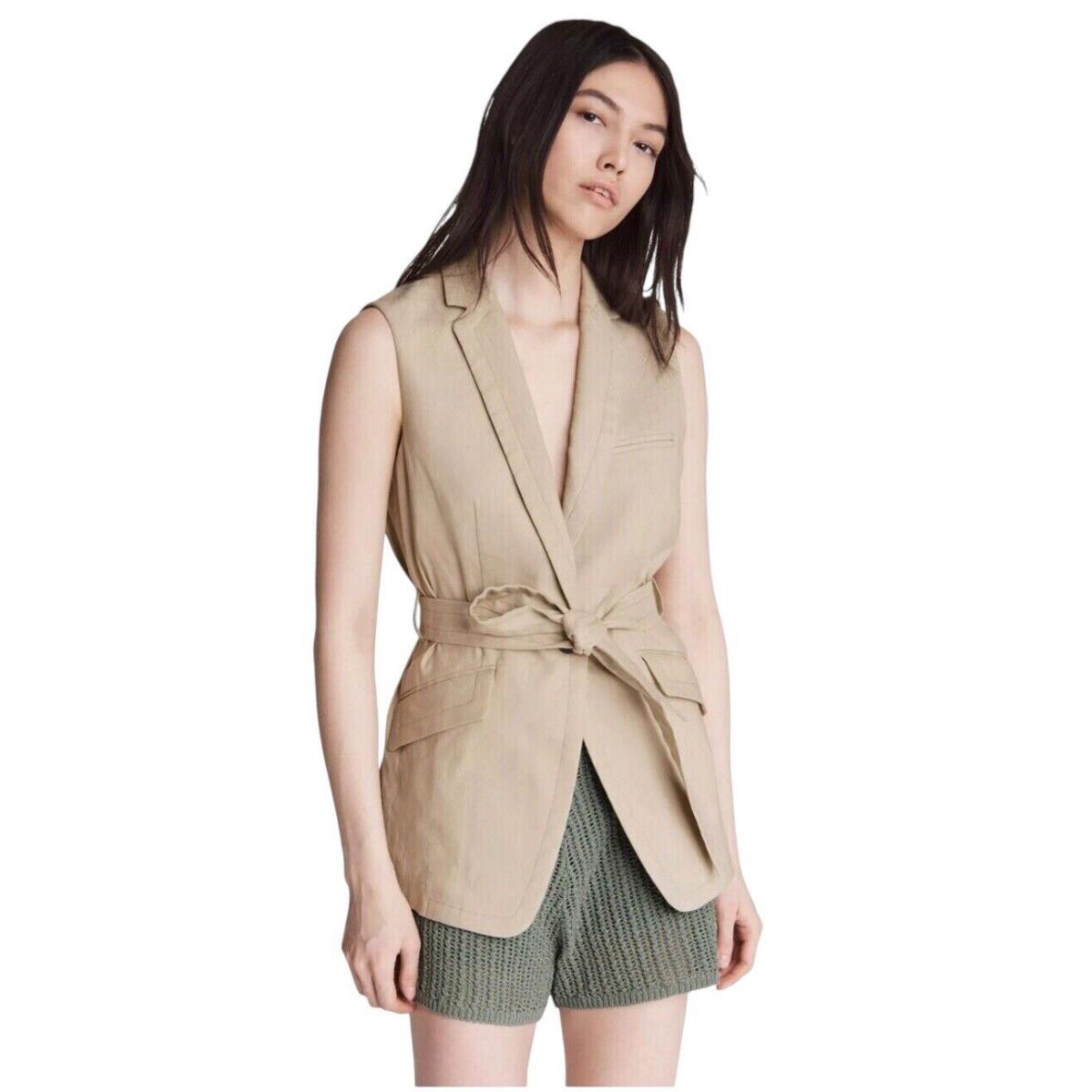 Rag Bone Blazer Womens Size 2 Margot Tan Linen Sleeveless Boyfriend Minimal