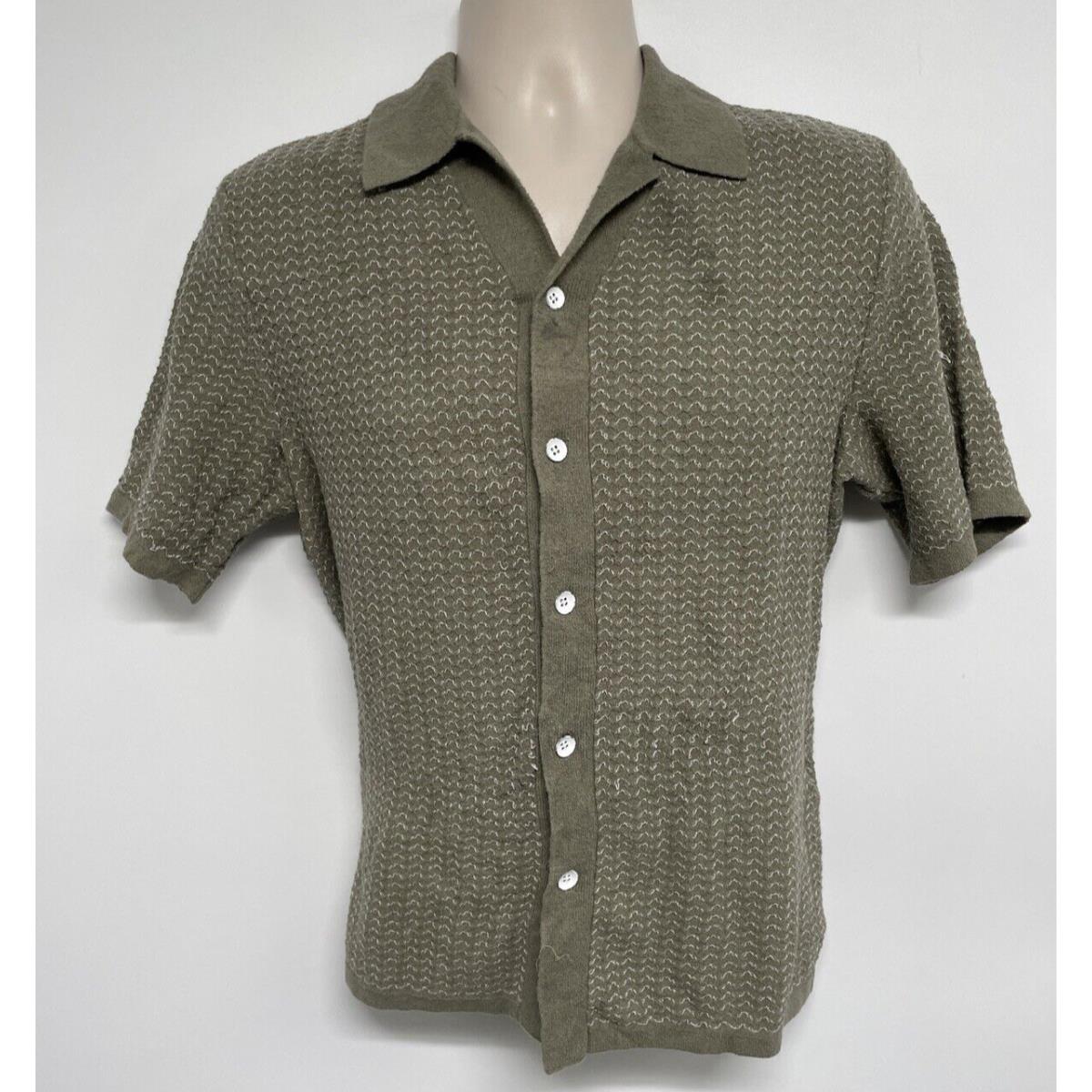 Rag Bone Men`s Avery Zuma Toweling Jacquard Button Down Vetiver Shirt Size XS