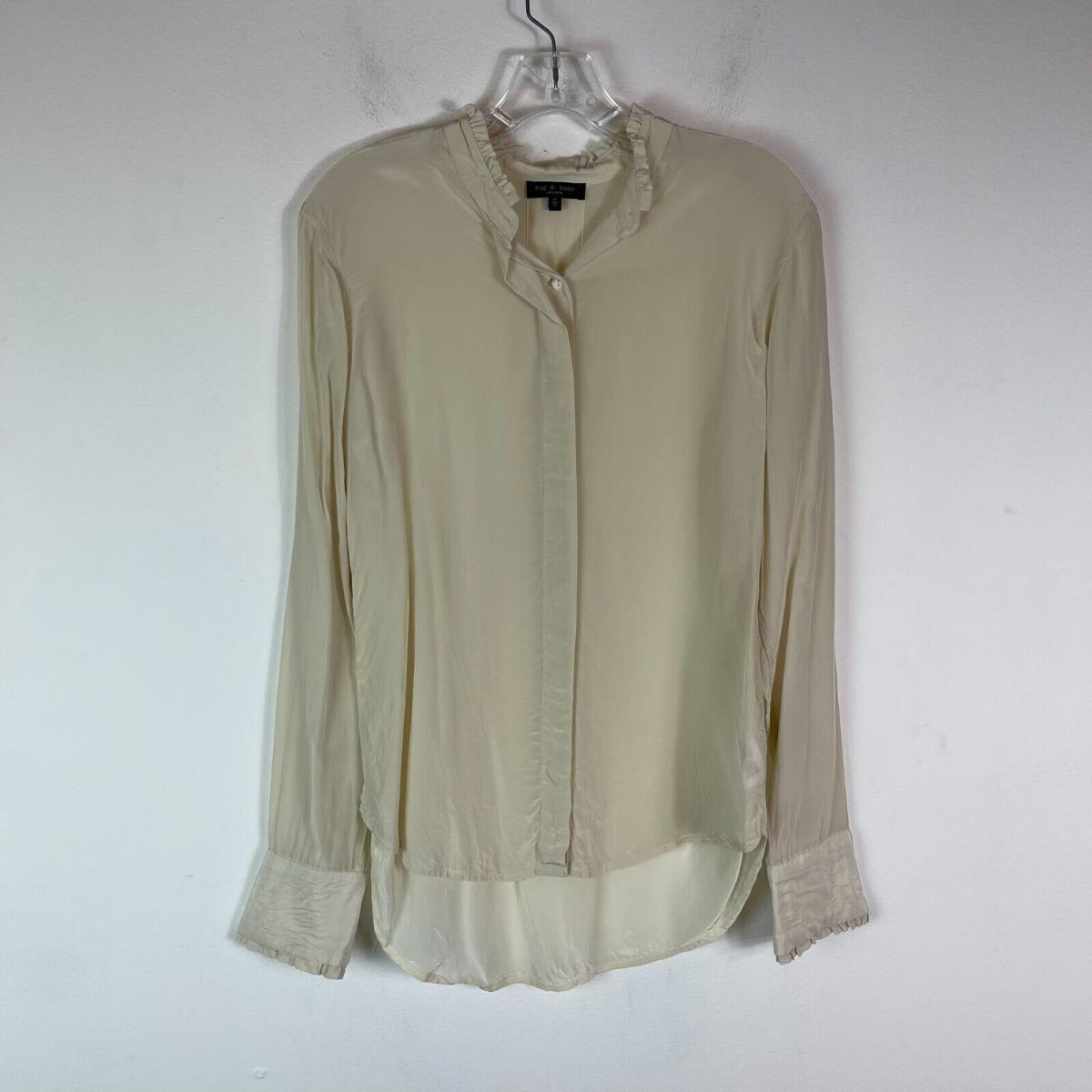 Rag Bone Women`s Jordan Ruffle Long Sleeve Button-up Shirt Ivory Size XL