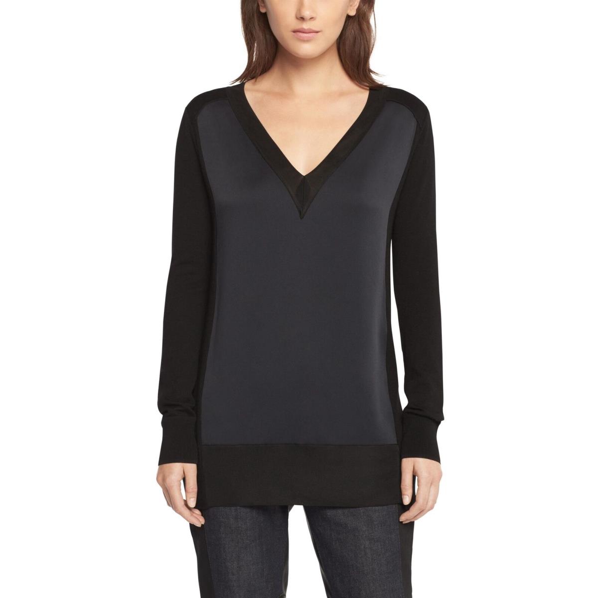 Rag Bone Women`s `vivienne` Colorblock V-neck Tunic Top Black Sz. Small