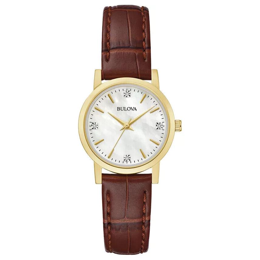 Women`s Diamond Accent Brown Leather Strap Watch 27mm Bulova 97P170