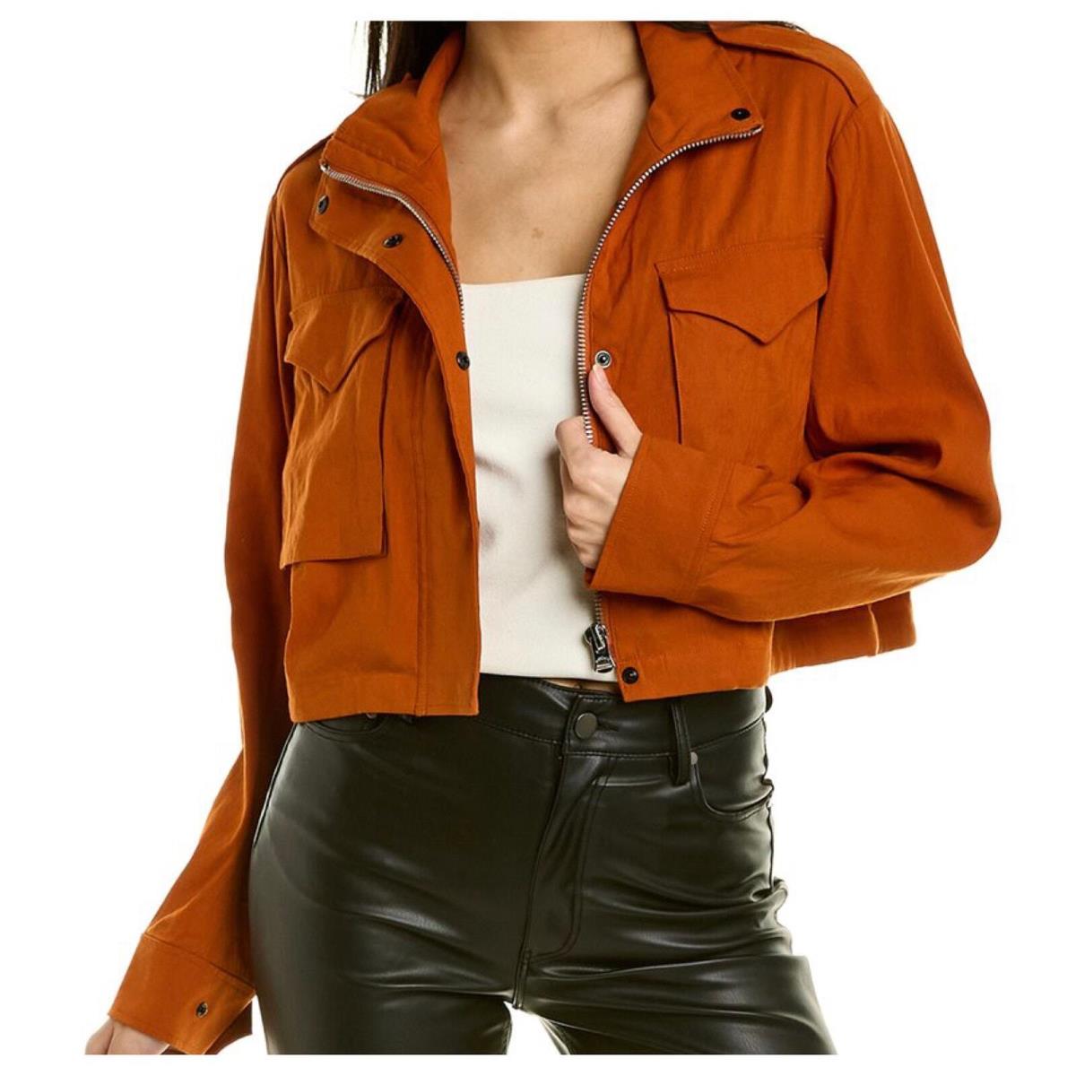 Rag Bone Cropped Linen Field Jacket Rust Orange Collar Pockets Small