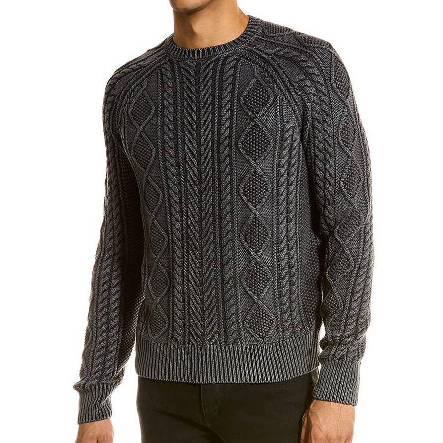 Rag Bone Dexter Aran Knit Cotton Crew Relaxed Fit Sweater Size XL Gray