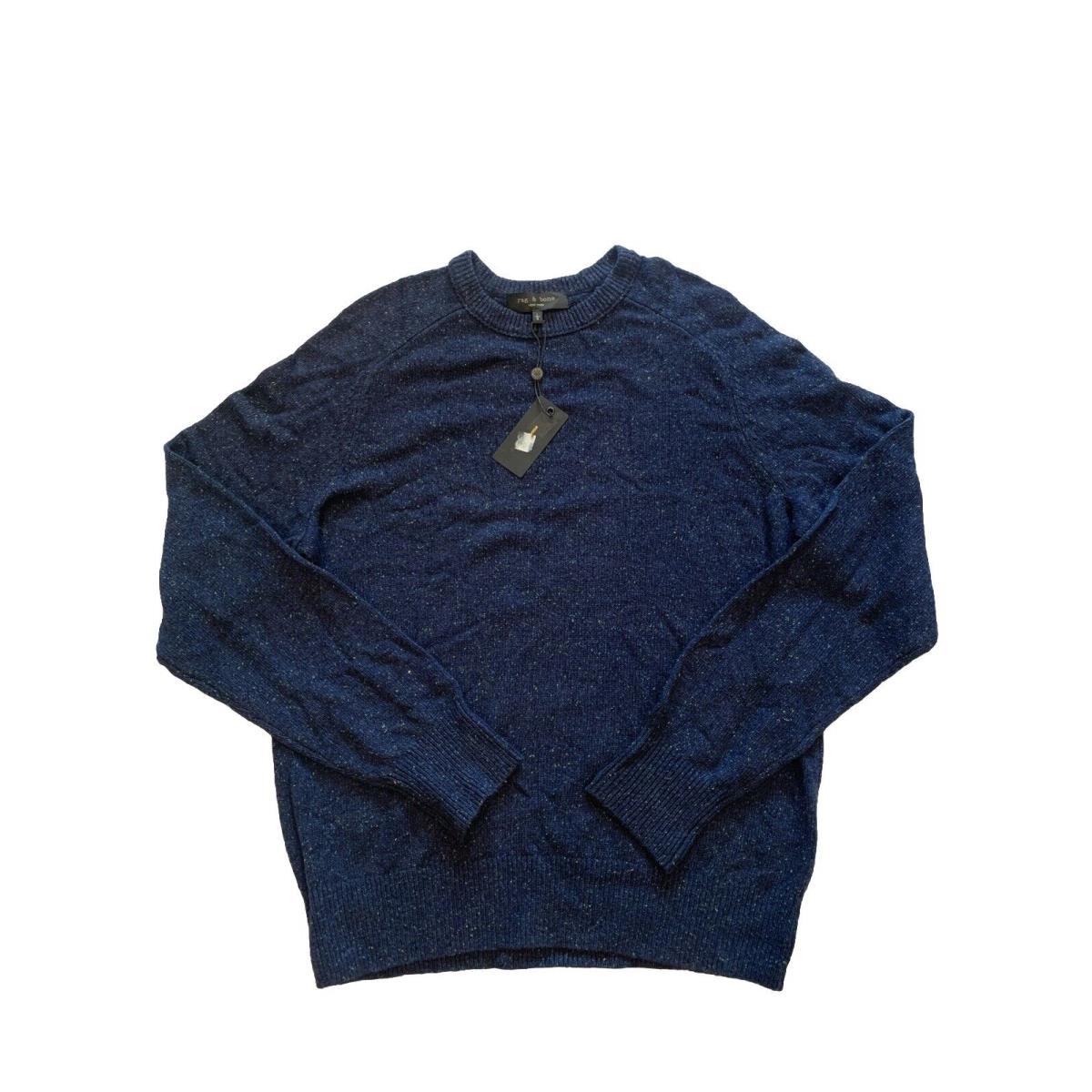 Rag Bone Men`s Blue Donegal Silk Blend Harlow Crewneck Sweater Large