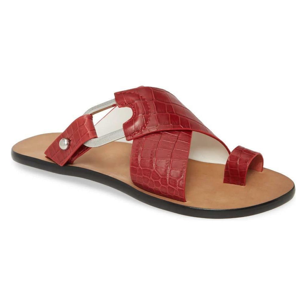 Rag Bone August Rouge Croco Leather Slide Sandal Size 6.5