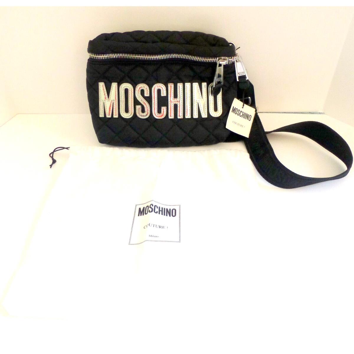 Moschino Purse Black Quilted Logo Crossbody Shoulder Belt Bag Retail