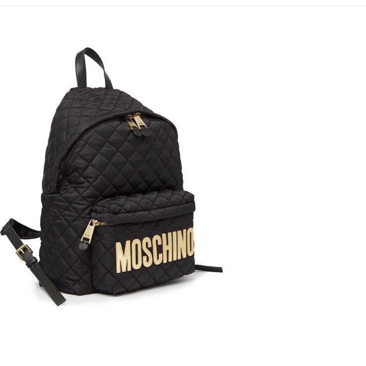 Moschino Milano Women`s Diamond Quilt Logo Backpack In Black Gold One Size