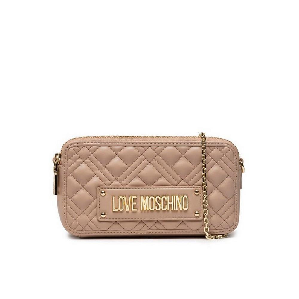 Moschino Women`s Handbag Ladies Bag Tracollina Quilted PU Taupe JC5680PP0FLA0209