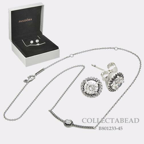 Pandora Silver Sparkling CZ Necklace Earrings Gift Set B801233-45