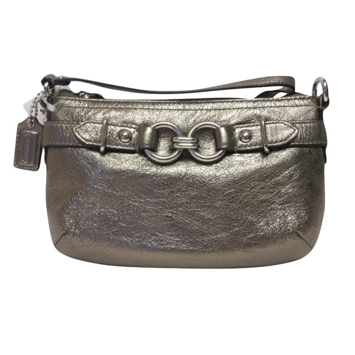 Coach Mia Metallic Gunmetal Leather XL Wristlet Clutch Purse 44305 Rare