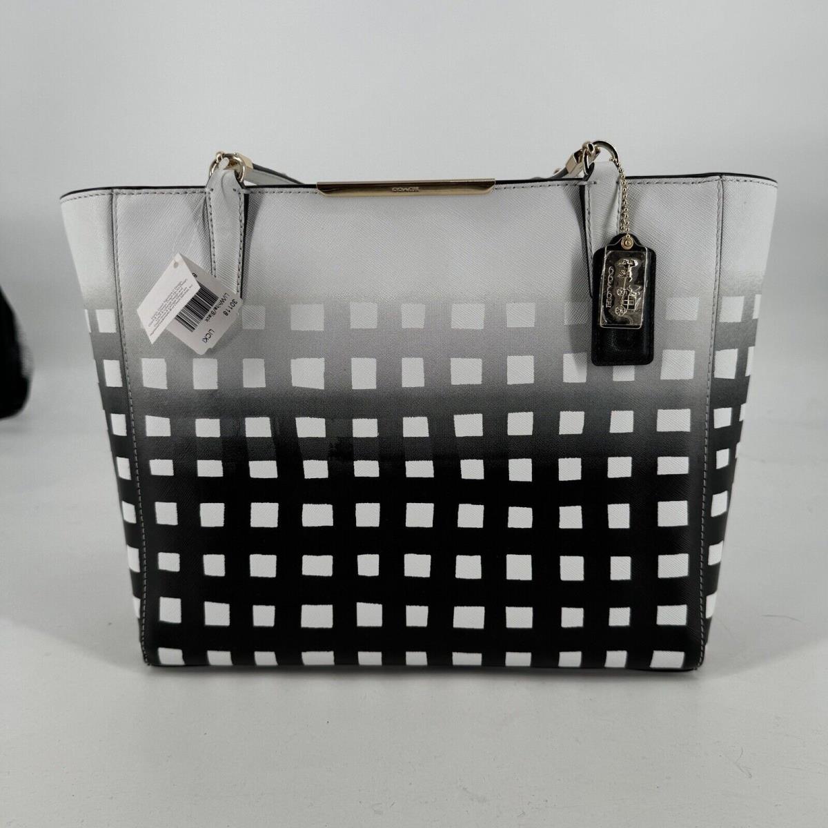 Coach Purse Womens Black White Madison East West Gingham Purse Designer Fall