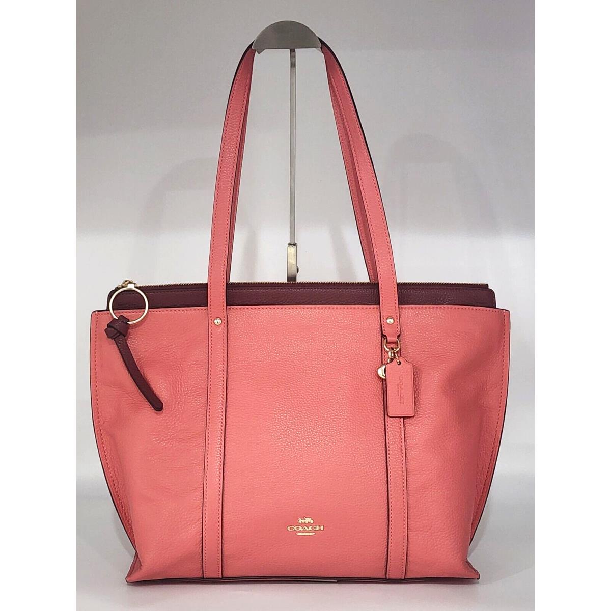 Coach Large Pebbled Leather May Tote Im/bright Coral 1573