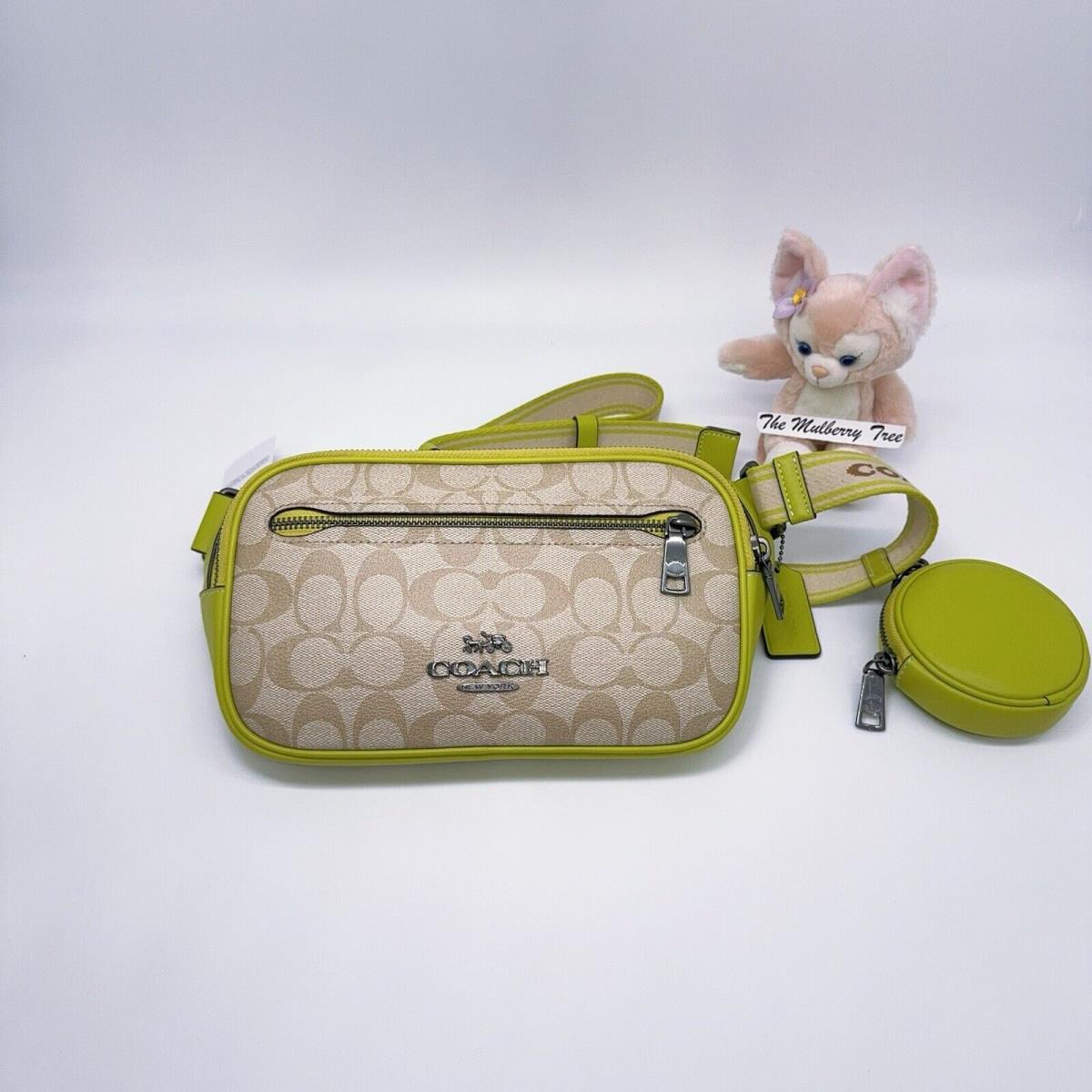 Coach CJ505 Elias Belt Bag Colorblock Signature Canvas Khaki Key Lime