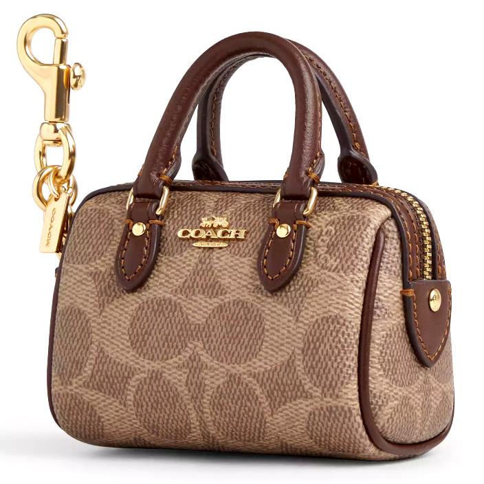 Coach Mini Rowan Bag Charm - CX068 Tan/brown Signature Canvas Leather