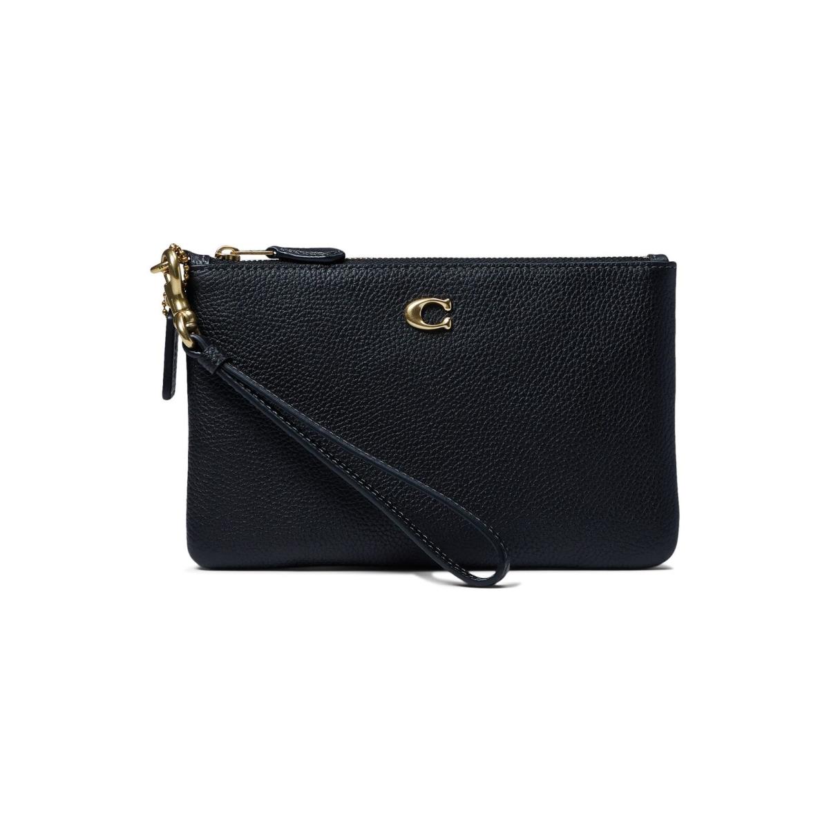 Coach Polished Pebble Small Wristlet Black One Size