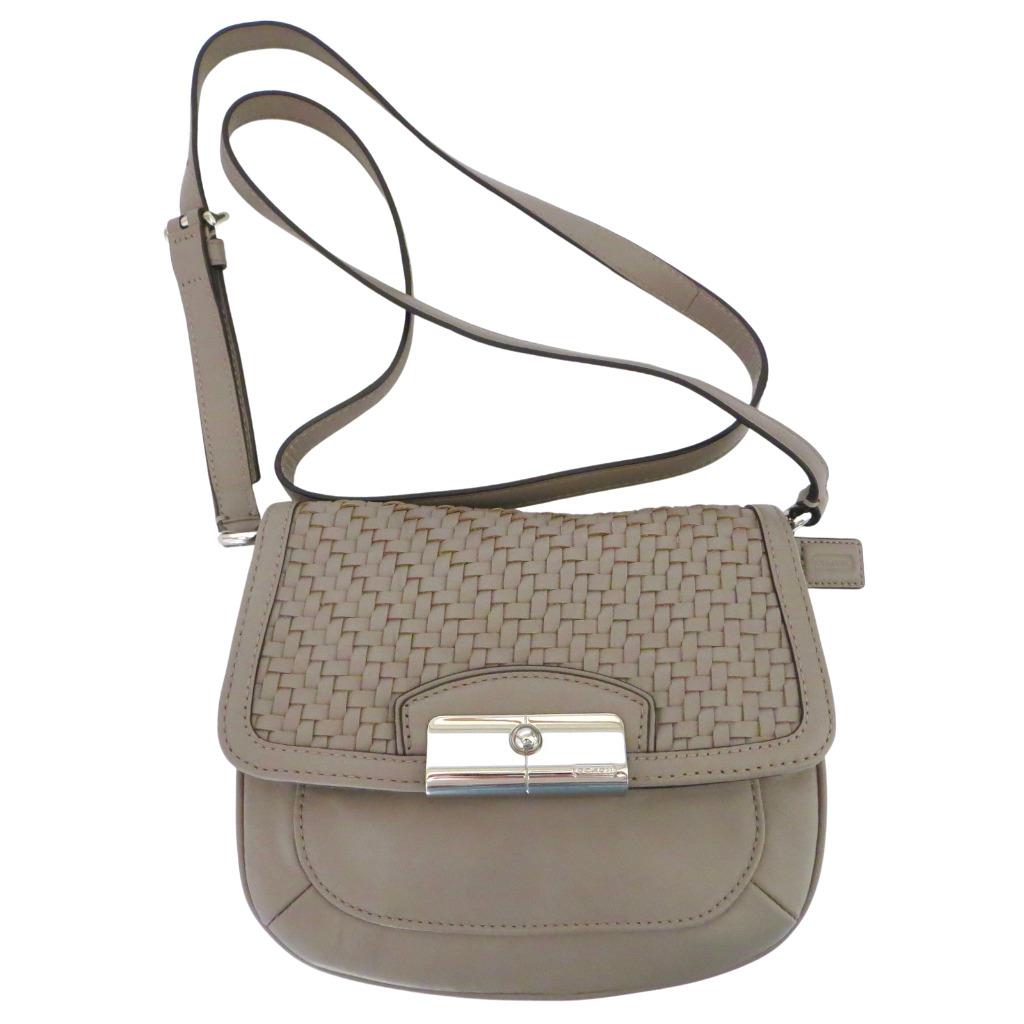 Coach Kristin Woven Leather Crossbody Purse Mushroom Brown Beige Taupe