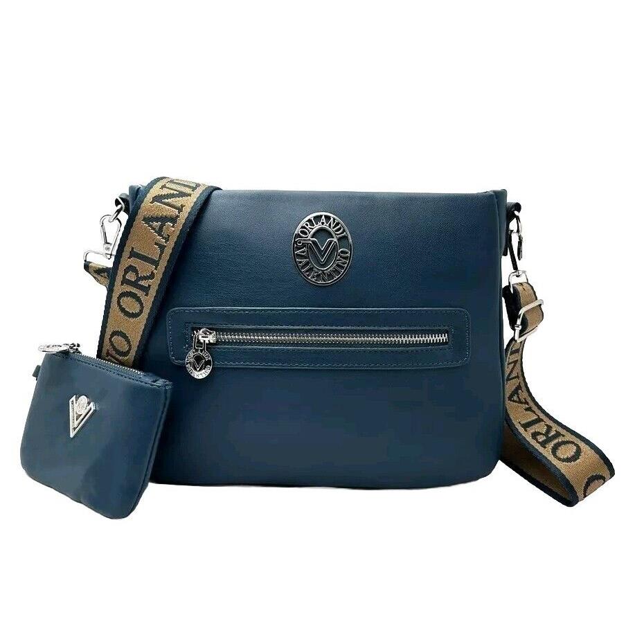 Valentino Orlandi Dark Blue Vegan Leather Crossbody Purse Wallet