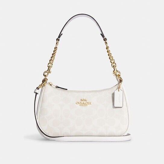 Coach Teri Shoulder Bag In Signature Canva CA548 Smooth Leather White