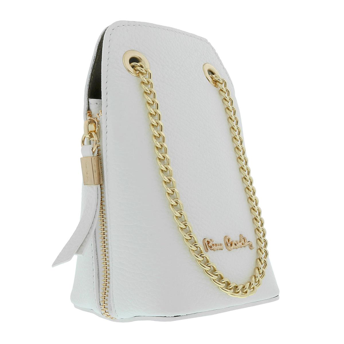 Pierre Cardin White Leather Curved Structured Chain Crossbody Bag