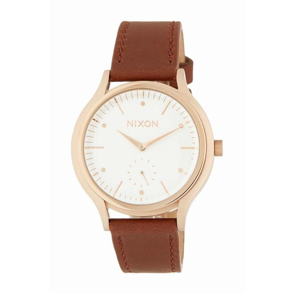 Nixon Womens 38mm Sala Leather Rose Gold/white/brown Watch A995 2630