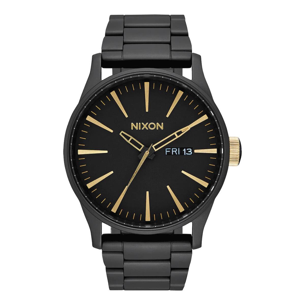 Nixon Men`s Sentry Stainless Steel Matte Black / Gold Watch - Dial: Black, Band: Black, Gold, Bezel: Black, Gold