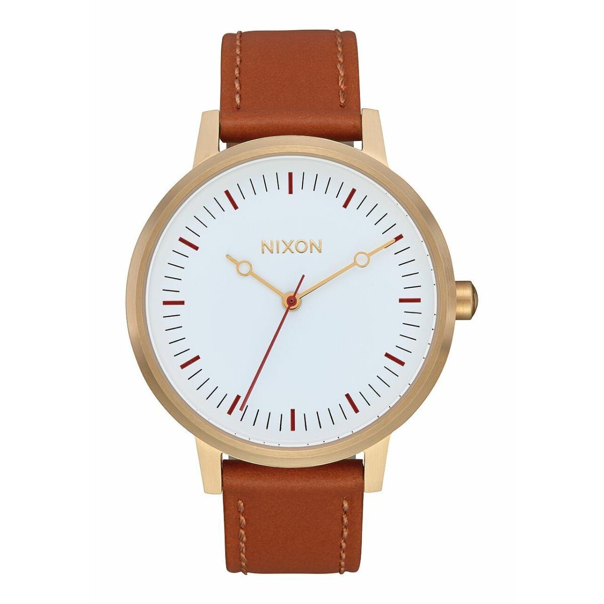 Nixon Womens 37mm Kensington Leather Gold/red/saddle Watch A108 3004