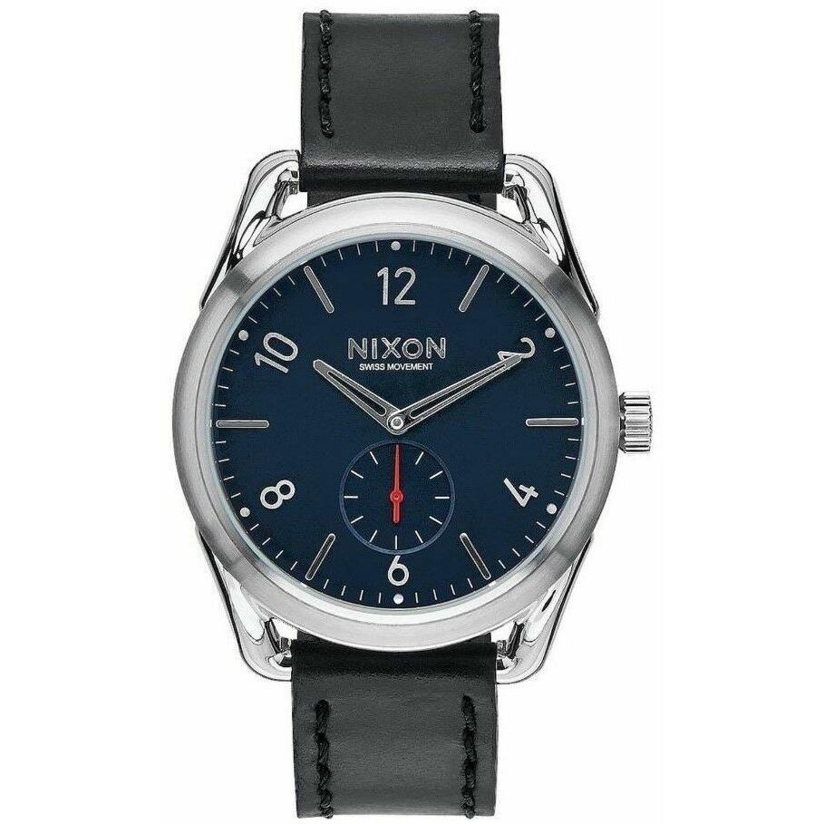 Nixon 39mm C39 Leather Blue Face Men`s Watch A459 008-00