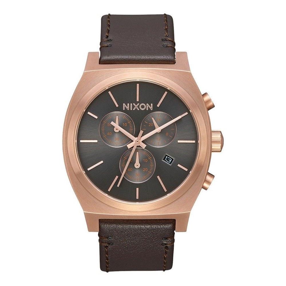 Nixon Men`s 40MM Time Teller Chronograph Brown Leather Watch A11642001-00