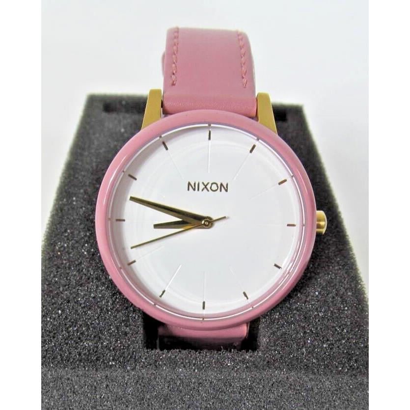 Nixon The Kensington Womens Wristwatch White Face Pink Gold Case Pink Strap