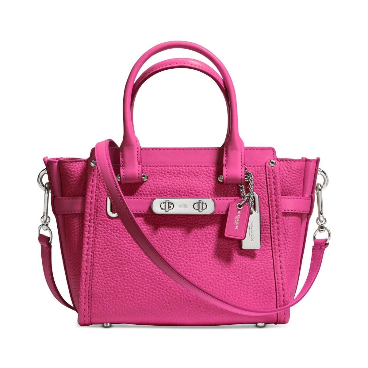 Coach 37444 Swagger 21 Carryall Leather Satchel Bag Dahlia Pink Silver