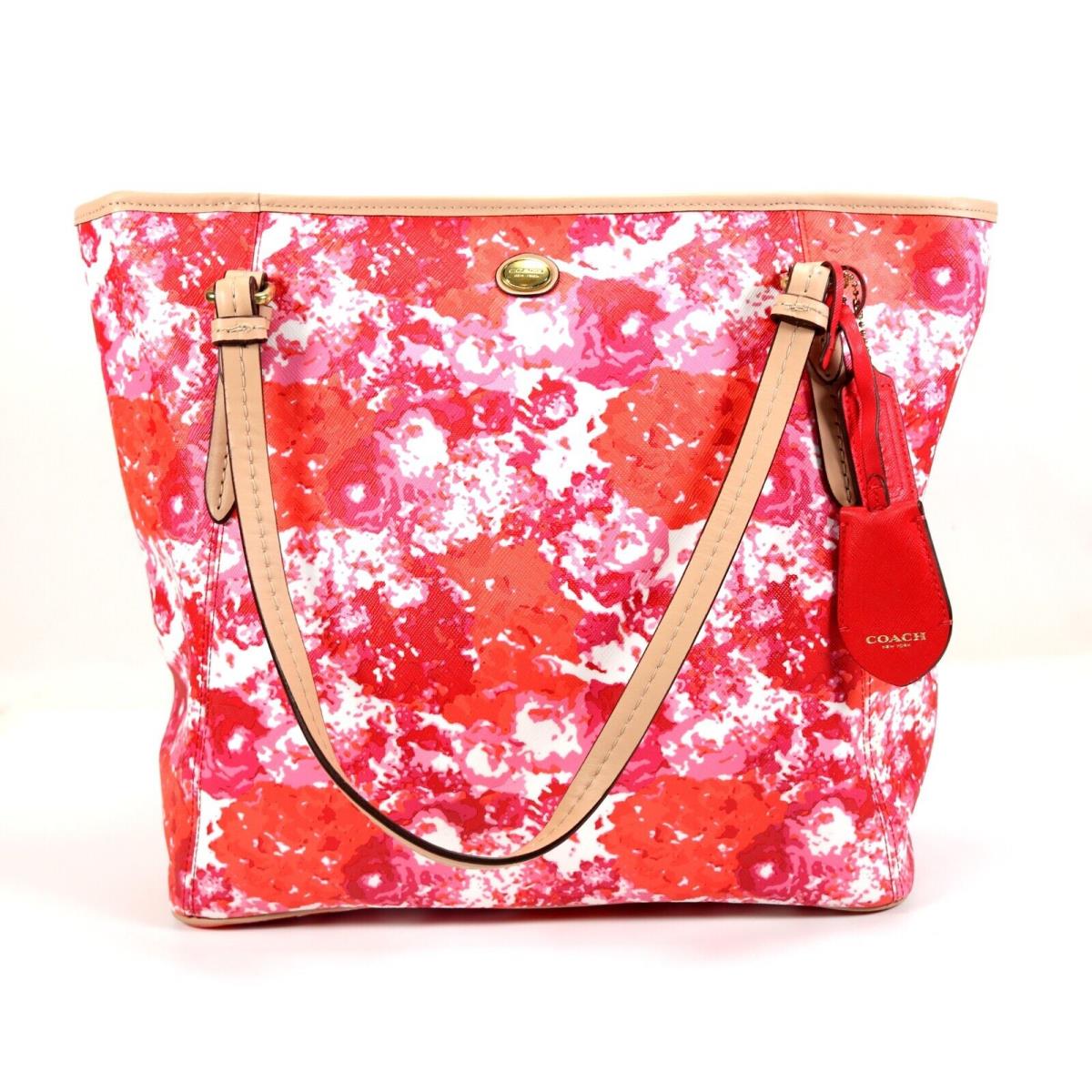 Coach Red Pink Floral Peyton Medium Leather Handbag Purse F31342 /